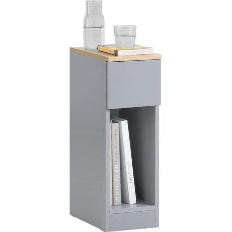 SoBuy FBT111-HG Nachttisch mit Schublade für Boxspringbett Sofatisch Beistelltisch schmal Telefontisch Nachtschrank Nachtkommode Hellgrau BHT ca.: 20x60x35cm