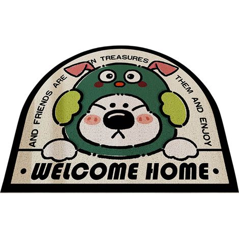 Tapis d'entrée Ourson Mignon PVC Antidérapant Lavable Découpable Paillasson Vert Bienvenue Maison (1/5)