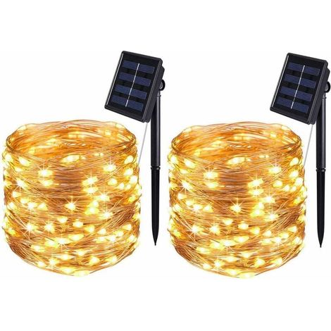 Guirlande Lumineuse Solaire,12M 100LED Guirlande Solaire Lumineuse Extérieur,8 Modes étanche Fil de Cuivre pour la Décoration Chambre Jardin Patio Soirée Fête Noël (Blanc Chaud,2 Pack) (1/5)