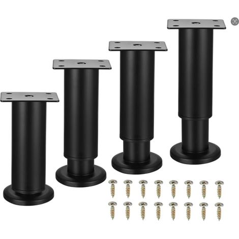 Lot de 4 pieds de meuble en métal, 12–18 cm, noirs, réglables (1/5)