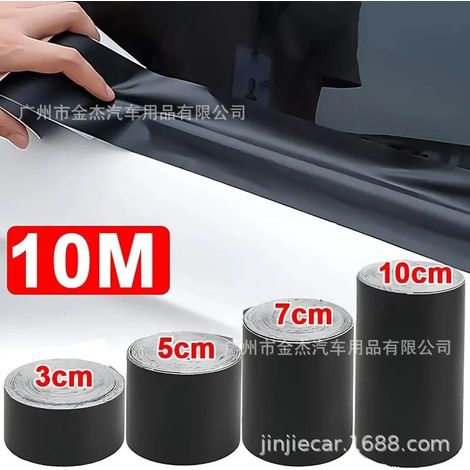 (Chaoya-Samurai Noir 7 cm x 10 m) Ruban adhésif noir mat imperméable en fibre de carbone pour décoration et protection de voiture, rouleau de ruban adhésif pour bordures transversales (1/4)