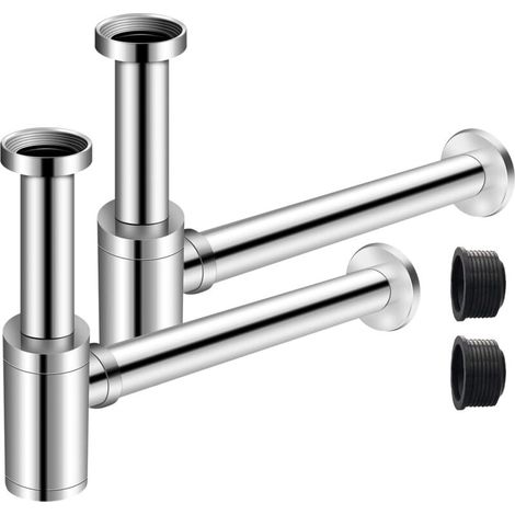 2 X Siphon de Lavabo Chromé Universel Tube Siphon de Lavabo Siphon en Acier Inox 1 1/4 x 32mm Salle de Bain Siphon Évier Métal Siphon à Tube Siphon à Tube Syphon Lavabo Reglable Anti Odeur (1/5)