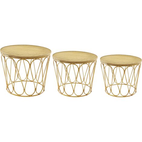 Tables d'appoint en MDF et rotin (Lot de 3)