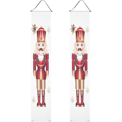 Décorations de Noël extérieures - Drapeau à suspendre Casse-Noisette - Bannière Soldat - Panneau de porche - Bannière de porte extérieure-180X31CM-Red (1/2)