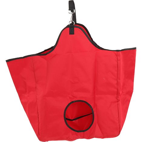 Sac à foin en tissu Oxford pour chevaux, sac de rangement portable pour le foin en extérieur avec anneaux métalliques, rouge. (1/5)