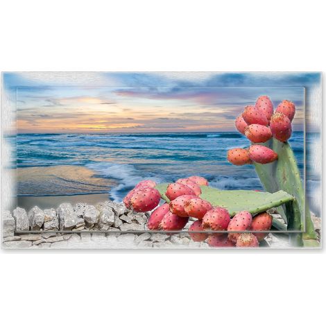Lupia - Quadro moderno su Tela con Cornice stampata NEWEXT 75x135 cm, paesaggi localismi italiani, per casa soggiorno capezzale camera da letto hotel ufficio, SICILIA PAESAGGIO TIPICO SUD ALBA (1/4)