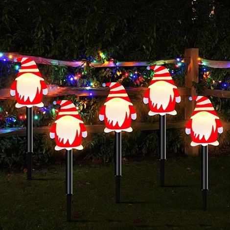 Figurine Solaire De Noël - Piquet De Jardin Avec Led Blanc Chaud - Santa Claus Bonhomme De Neige Renne - 5 Pièces - IP55 (1/5)
