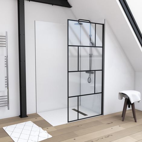 MARWELL Duschwand, schwarz 90 x 195 cm - Begehbare Dusche - Walk-In - Duschabtrennung - Siebdruck (1/3)