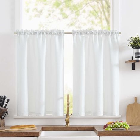 Rideaux Cuisine Court Brise Bise, Beige 90L x 60H(cm) 2 Panneaux à Passe Tringle Petit Rideau, pour Fenêtre Placard Meuble Bas Chambre Cache Evier, Tissu Jacquard (1/5)
