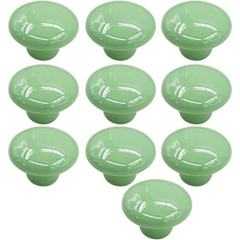 10 tiradores de cerámica para puertas y cajones de armarios de cocina, color verde, 33 mm