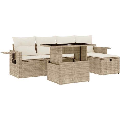 Set Divano da Giardino 6 pz con Cuscini Beige in Polyrattan vidaXL (1/5)