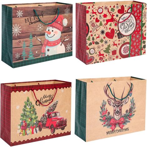8-Piece Christmas Gift Bags, 51cm x 38cm x 18cm Large Jumbo Kraft Paper Bags, Christmas Theme Gift Bags, Candy Boxes with Handles for Giant Christmas Party Gift Wrapping (1/5)