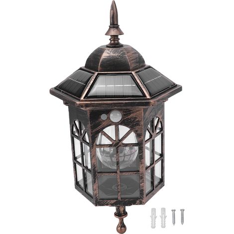 Applique solare vintage con sensore di movimento, impermeabile IP65, 3 modalità, ideale per giardino, patio, vialetto e cortile. (1/5)
