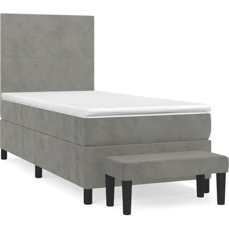 Lit simple Lit adulte Sommier à lattes de lit et matelas Gris clair 90x190 cm Velours (1/5)