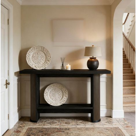 Tavolo consolle stretto in legno nero moderno OKMYHOME (1/5)