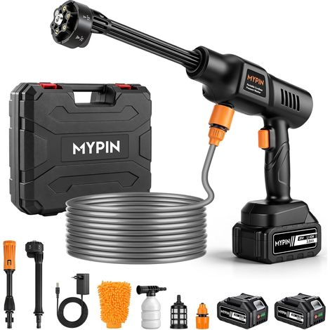 Battery Pressure Washer, 2 Rechargeable Batteries, 600 PSI 21V Cordless Pressure Washer 6-in-1 Nozzle and Standard Nozzle for Cleaning Car, Floor, Wall and Fence (1/5)
