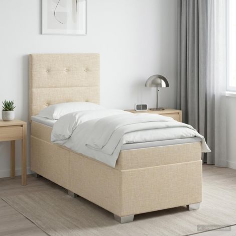 Cama box spring con colchón Crema 100 x 200 cm Tela (1/5)