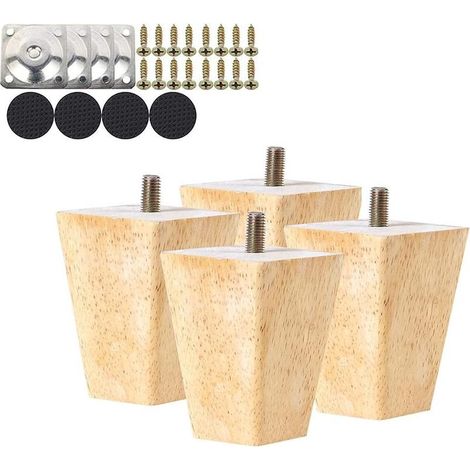 Lot de 4 Pieds De Meuble Bois, 6 cm Bois Massif de Canapé Pieds avec Plaque de Montage et M8 Vis pour Canapé TV Lit Table à Manger Sièges Fauteuil Meubles (1/5)