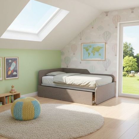 Divano letto piazza e mezza 120x190 con spalliera e secondo letto estraibile - Grigio fumo
