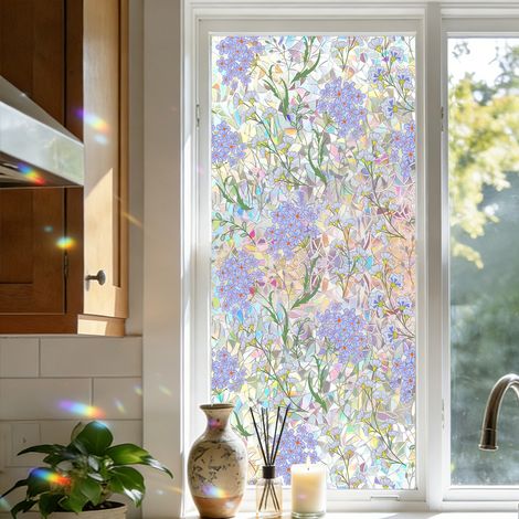Film pour Fenêtre Autocollant – Adhésif Statique – 45 x 1000 cm – Opaque – Couleurs Arc-en-Ciel – Motif Floral Violet – Film Décoratif pour Salon, Cuisine – Filtre de Confidentialité-1 pièce (1/5)