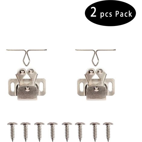 (Nickel 2pcs) Butées de porte de meuble, couleur cuivre antique, loquet à rouleau pour porte de placard/armoire, double verrouillage avec gâche et vis offertes (1/5)