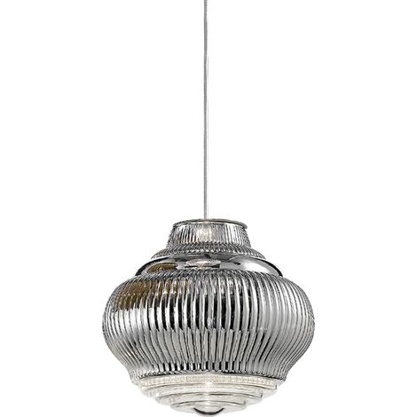 Bonnie Lampada a sospensione in vetro soffiato Argento finitura a rilievo rigadin diametro 27.5 cm altezza 313 cm con struttura in metallo verniciato