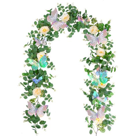 Künstliches Eukalyptus-Rattan, 1,8 m hoch, mit lasergeschnittenem Schmetterling und Eukalyptusblattranken für die Innendekoration, Frühlings-Schmetterlings-Rattan (F) (1/2)