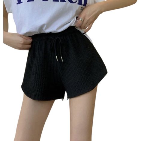 Shorts Deportivos - Cintura Alta - Talla 4XL - Color Negro - Tejido Transpirable Con Textura Waffle (1/5)