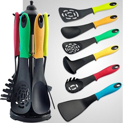 Trade Shop - Set 6 Piezas Utensilios De Cocina Cucharón Espumadera Espátula Espaguetis Línea Royalty -