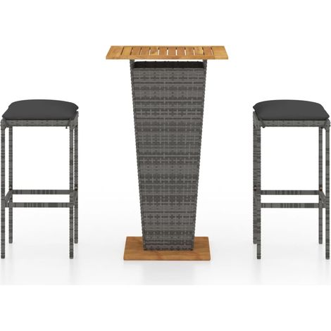 Ensemble de bar de jardin 3 pcs et coussins Résine tressée Gris vidaXL (1/5)