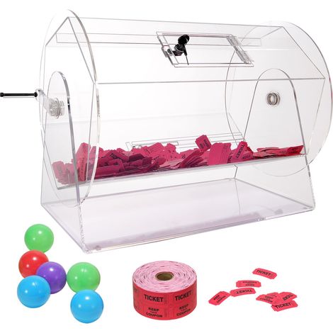 Tambour de loterie en acrylique, capacité 10000 billets ou 300 boules, cage rotative professionnelle avec 2 clés, urne transparente pour tirage au sort, boîte à billets pour jeux de loto et bingo (1/5)