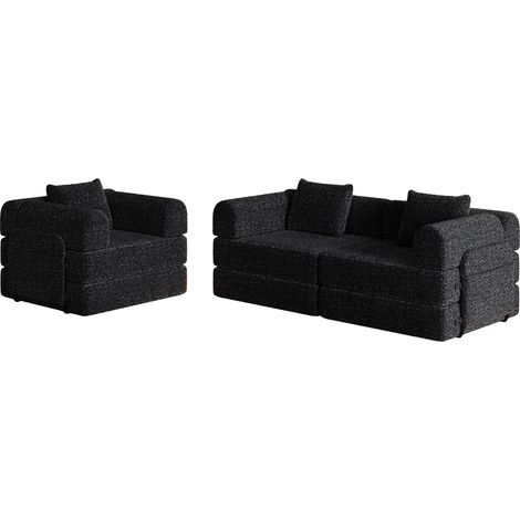 Canapé 2-en-1 convertible avec rangement dans l'accoudoir et structure en acier (1/5)