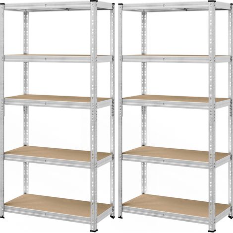 Songmics – Rayonnage étagère de rangement charge lourde – Lot de 2 – Dimensions 30 x 75 x 150 cm – Charge max 875 kg – Tablettes réglables en hauteur – Argent (1/5)