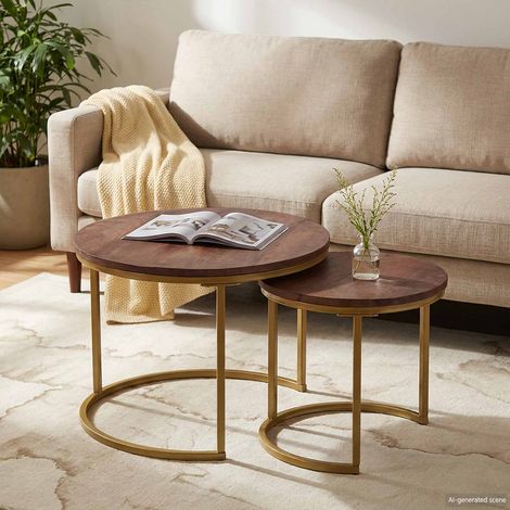 vidaXL  Nesting Coffee Tables  2 pcs Solid Mango Wood and Steel