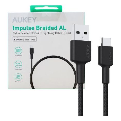 USB auf Lightning Verbindungskabel Aukey CB-CD30 Schwarz 90 cm (1/4)