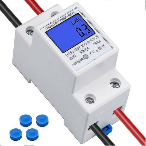 Compteur d'électricité numérique LCD AC 5(80)A monophasé, compteur kWh compatible avec installation sur rail DIN-AquaForge (1/5)