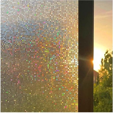 Film pour vitres 3D effet arc-en-ciel (mosaïque transparente, 60 x 100 mm), film d'intimité, film décoratif électrostatique.