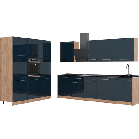 Cucina componibile Fame-Line, Blu scuro lucido/Rovere dorato, 460 cm senza piano di lavoro, Vicco (1/5)