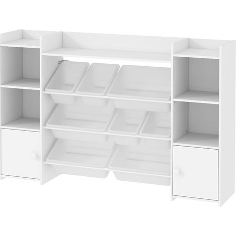 Étagère de rangement enfant avec 8 bacs amovibles, bibliothèque et meuble de jeu Montessori en MDF et métal blanc, pour chambre et salle de jeux - CHICFURN (1/5)