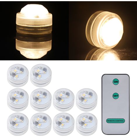 10x Bougies LED Rondes Étanches Immergibles Télécommande Blanc Chaud (1/5)