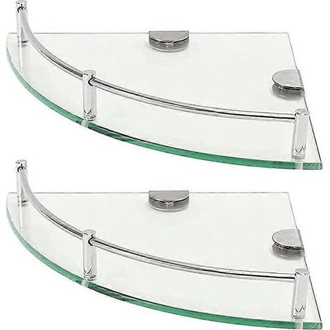 Étagères de salle de bain, étagère d'angle murale en verre trempé à 2 niveaux pour ranger gel douche/savon - C (1/5)