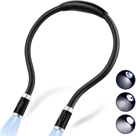 Lampe de lecture LED rechargeable à tour de cou, lampe de lecture pour livres, réglage de la luminosité sur 3 niveaux, bras articulé. (1/4)