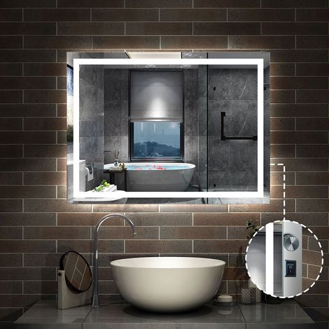 Badspiegel LED Wandspiegel Badezimmerspiegel Tastenschalter Dimmbar Antibeschlag 70x50cm nur Kaltweiß - Einstellbare Helligkeit
