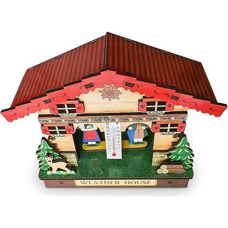 Weather House, Wood Weather House Chalet Barometer Thermometer (1/5)