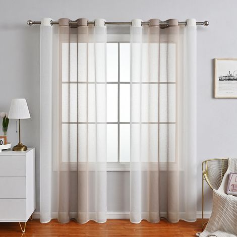 Tende per Interni Soggiorno Camera da Letto Cameretta Bimbo Voile Semitrasparenti Righe Con Occhielli Strisce Decorativi per Tenda Finestra Balcone Casa 2 Pannelli – Marrone 132x160