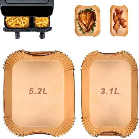 100pcs Papier Cuisson Air Fryer pour Moulinex EZ901820 5,2/3,1 L, Papier Sulfurisé pour Air Fryer Philips Airfryer Série 3000, Air Fryer papier Cuisson pour Air Fryer Lakeland Tower Salter (1/4)