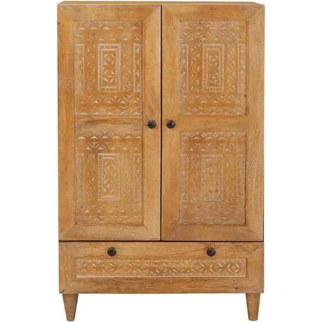 Armoire Haute en Bois de Manguier Massif 60x33x100 cm, Meuble de Rangement Vertical Style Industriel pour Salon, Entrée ou Bureau (1/5)
