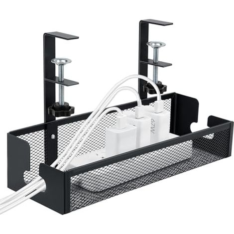 Organizador de cables de escritorio con ganchos ajustables, fabricado en acero al carbono, sin necesidad de taladrar, muy duradero. Organizador de cables para cables eléctricos y de red (negro).
