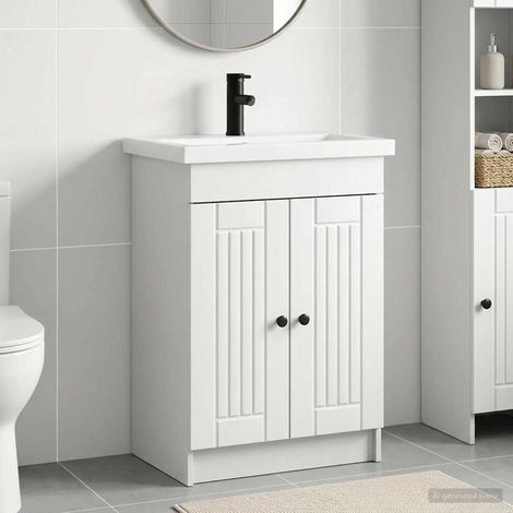 vidaXL Badezimmermöbel-Set Weiß 56 x 37,5 x 81 cm Holzwerkstoff (1/5)