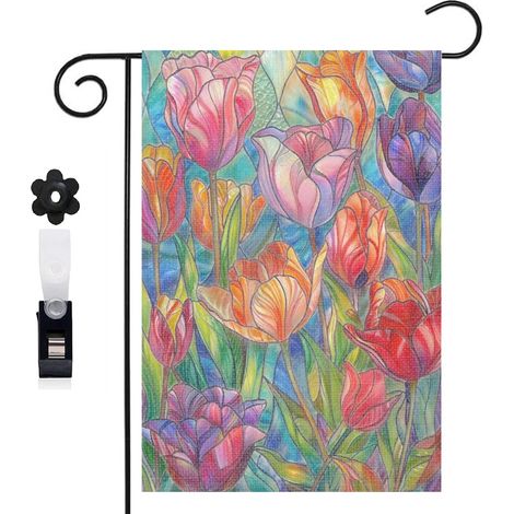 Drapeau de jardin bienvenue 30 x 45 cm motif simple et décoratif toile double face pour terrasse et balcon (1/5)